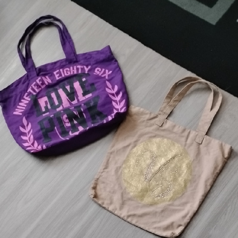 PINK Victoria's Secret Purple Tote with Pink Lettering